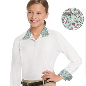 Ovation Ellie Girl's Quarter Snap Show Shirt Unicorn Sprinkles white aqua small